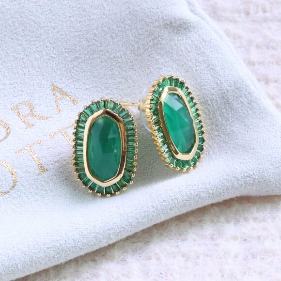 Kendra Scott Gold Green Mix Stud Earrings - Baguette Ellie - Picture 2 of 2